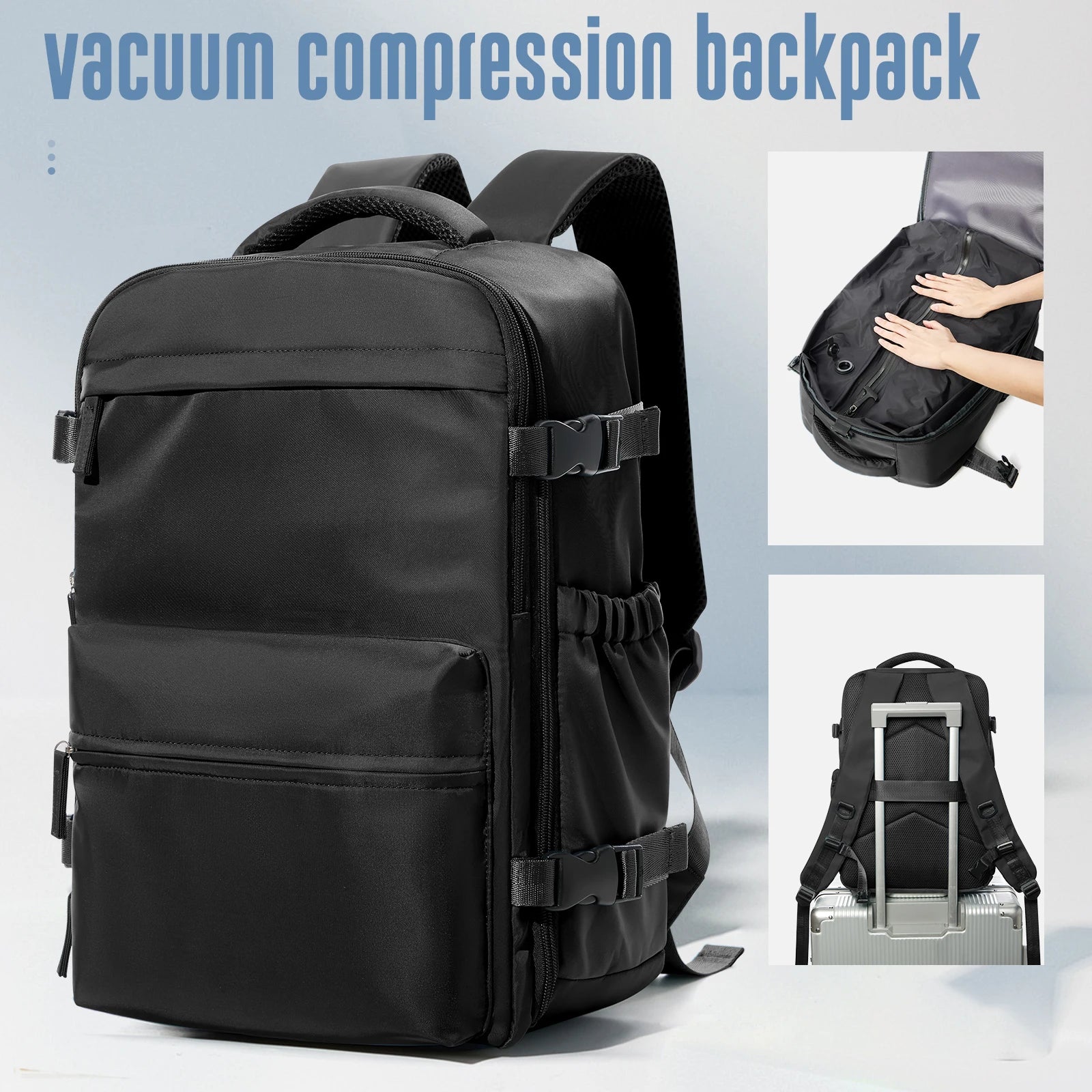 Vacuum Backpack Travel Bag &ndash; Large Capacity Expandable Black