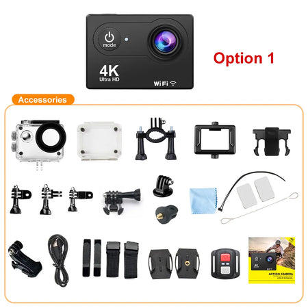 Action Camera 4K 60fps &ndash; Waterproof and Remote Control Function Option 1 / 0G