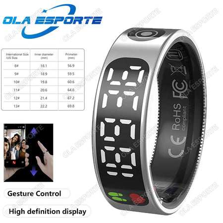 Smart Ring with Display, Health Monitor &amp; Waterproof Features for Xiaomi &amp; Samsung