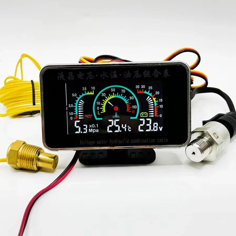 3 σε 1 Οθόνη LCD για Θερμοκρασία Νερού, Πίεση Λαδιού και Τάση (12V/24V)