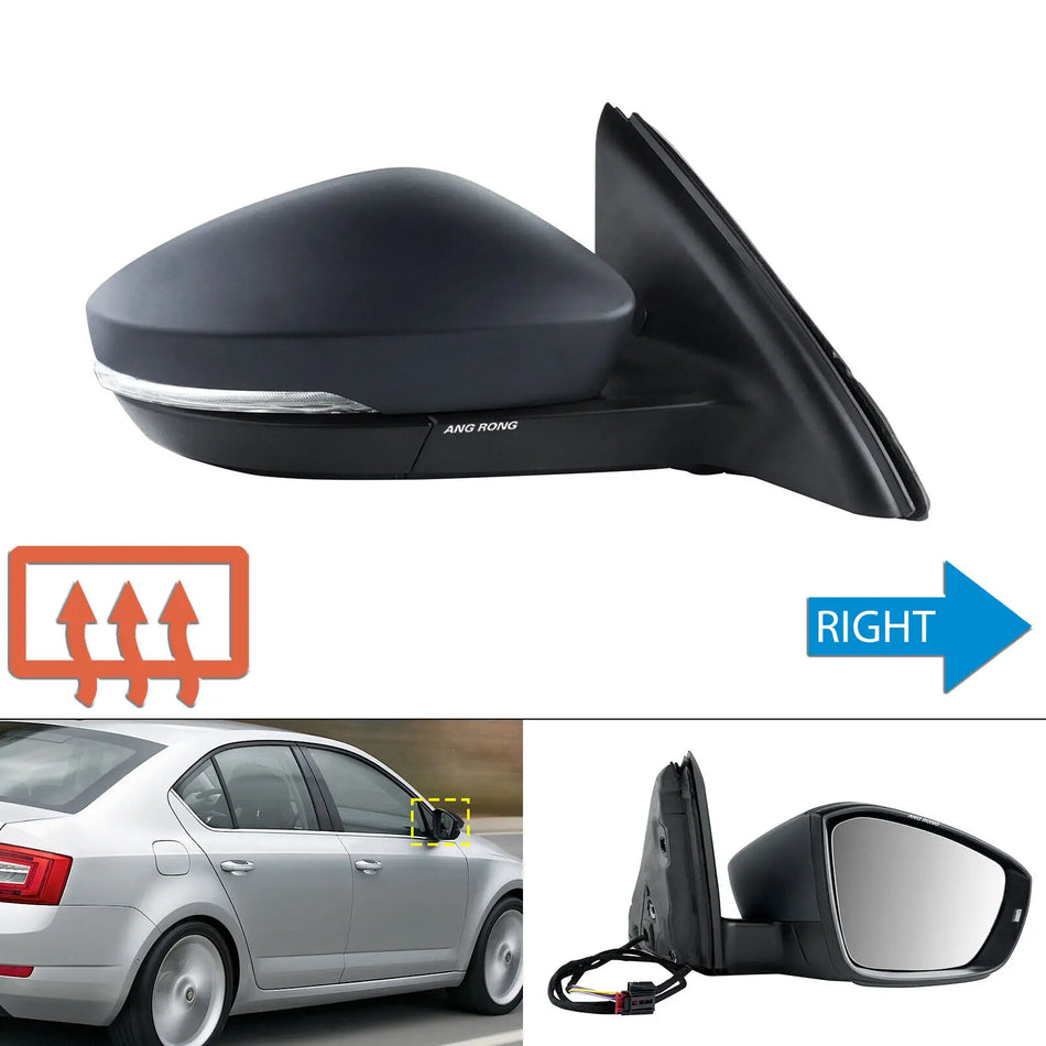 Höger spegelmontering för Skoda Octavia III (5E) 2013-2020, uppvärmd glas med indikator, grundad