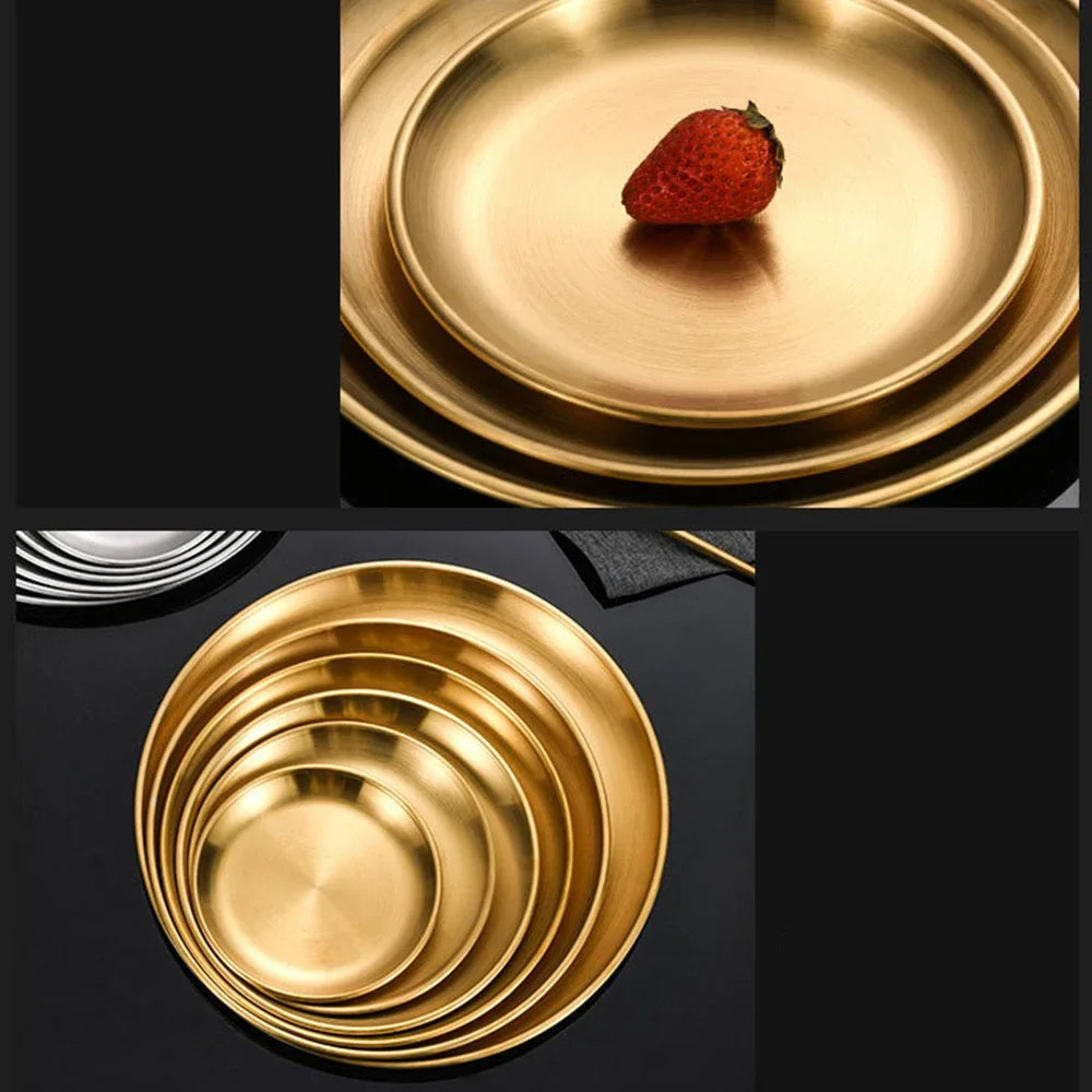 4Pcs Stainless Steel Round Plates &ndash; Rust-Proof Camping and BBQ Dishes