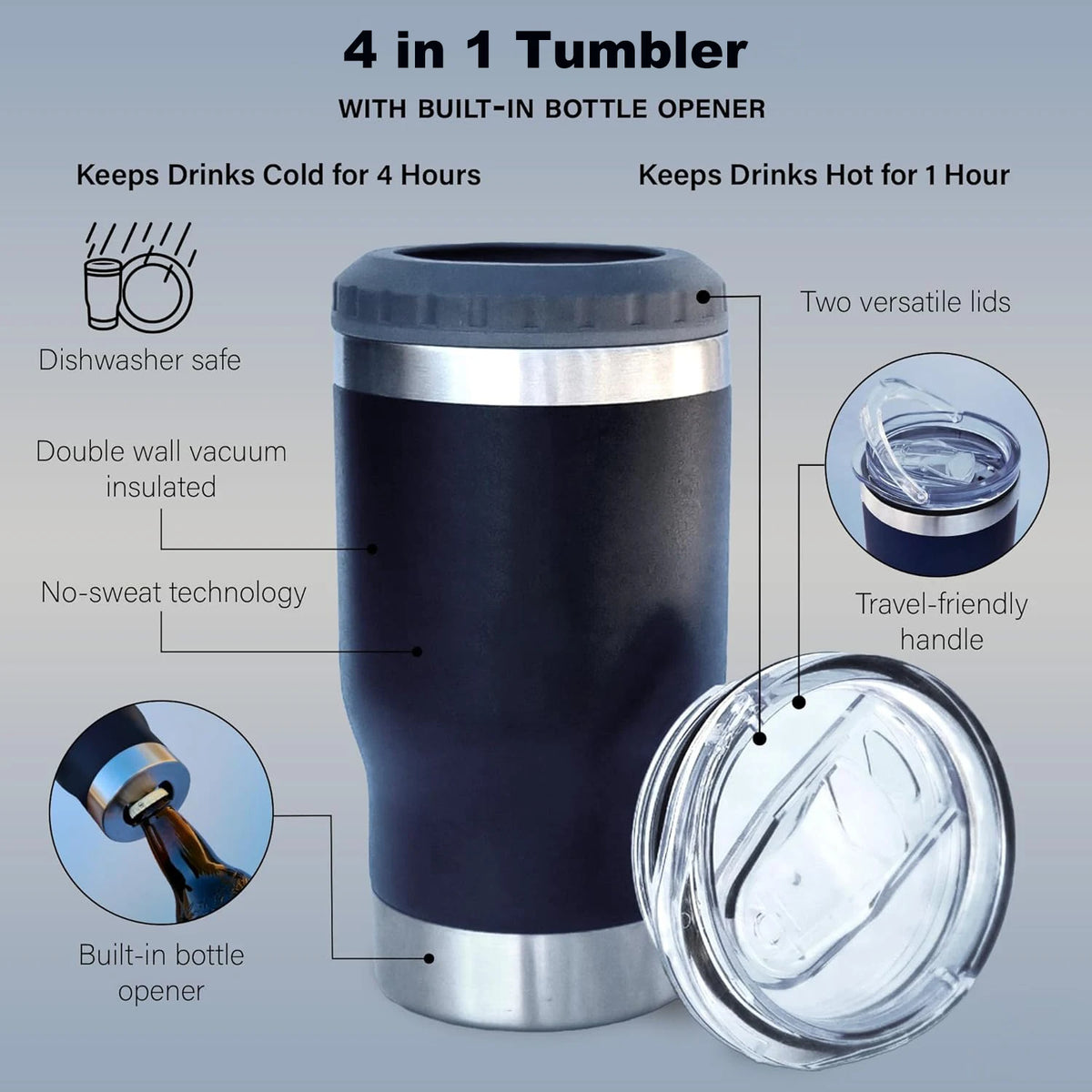 4 in 1 Travel Mug And Can Cooler - Insulated Universal
