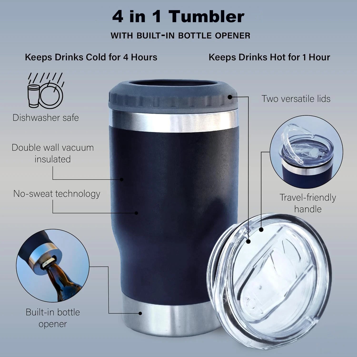 4 in 1 Travel Mug And Can Cooler - Insulated Universal