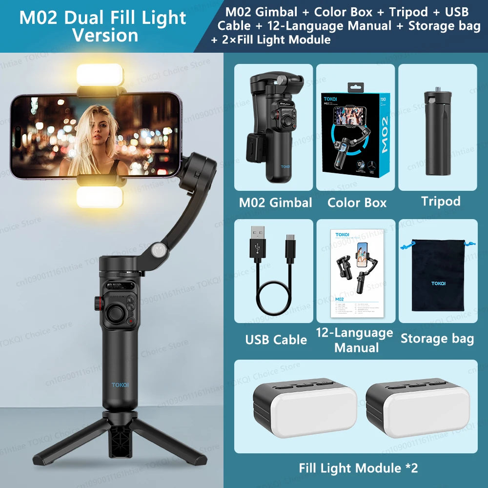 M02 3-Axis Handheld Gimbal Stabilizer with Wireless Remote for Smartphone M02 Dual Light / NO add - Option 1 / CHINA