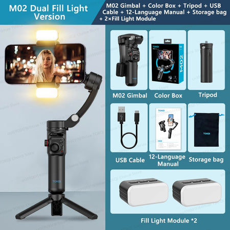 M02 3-Axis Handheld Gimbal Stabilizer with Wireless Remote for Smartphone M02 Dual Light / NO add - Option 1 / CHINA