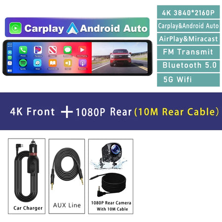 11.26 Inch 4K Car DVR Dash Cam - CarPlay Android Auto GPS