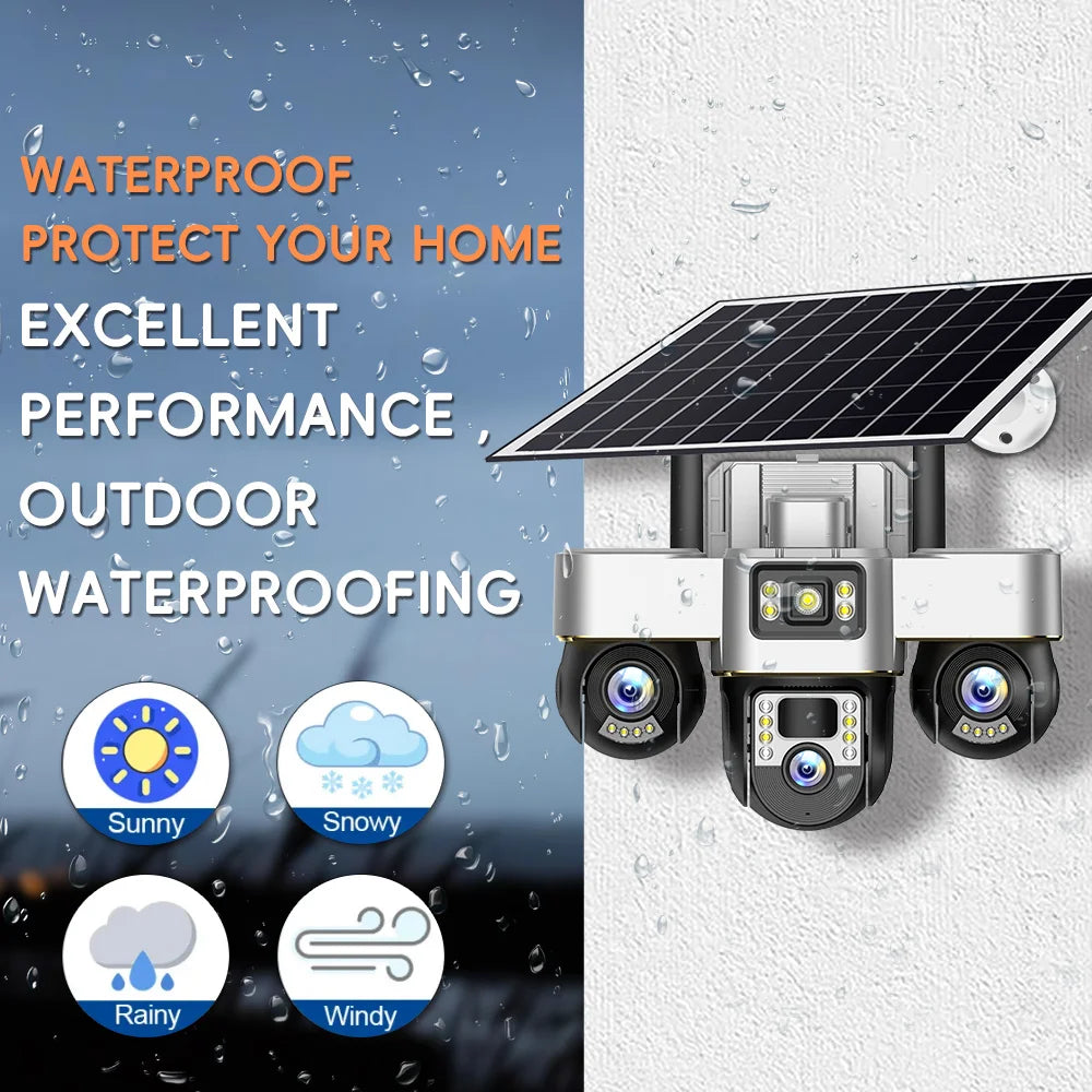 V380 Pro WIFI Three PTZs Lens Solar Camera 15MP Outdoor Waterproof CCTV Mobile Tracking IP Cam Night Vision Two-Way Audio Camera