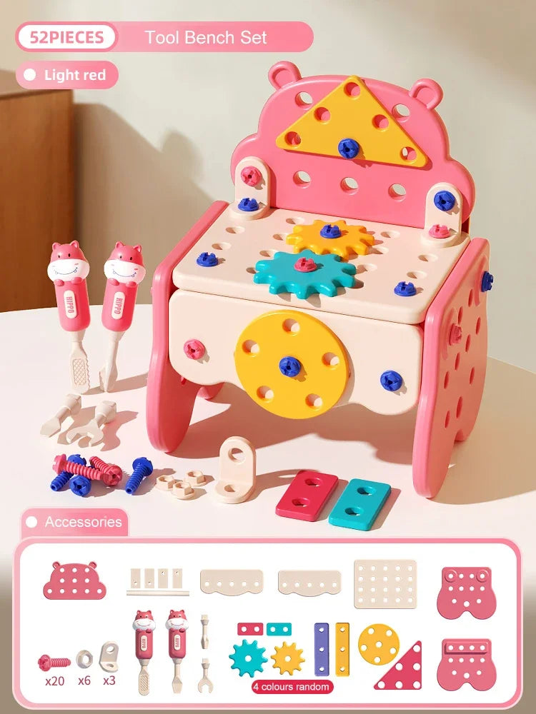 Children's Electric Tool Set &ndash; Realistic Drill Action 52p pink no drill