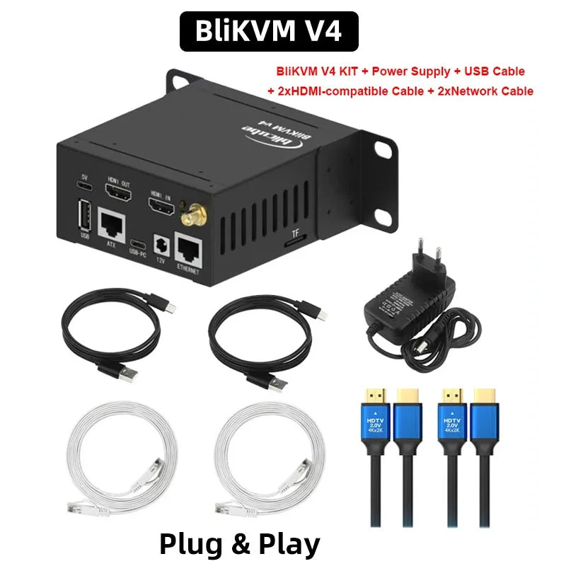 BLiKVM V4 &ndash; KVM Over PoE with 4K HDMI-Compatible Video Loop V4 Kit EU