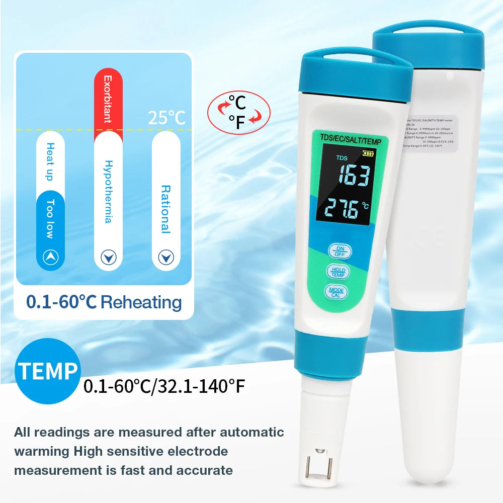 SAL107SA06 &ndash; 4 In 1 TDS EC Salt Temp Water Tester Pro