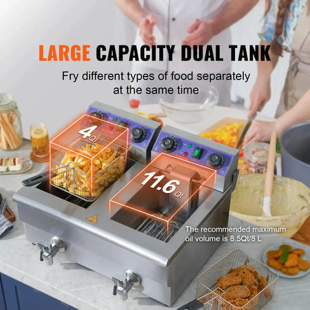 12L Dual Tank Stainless Steel Electric Deep Fryer
