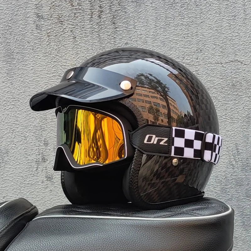 ORZ Carbon Fiber Retro Open Face Helmet &ndash; Ultra Lightweight 10 / XL