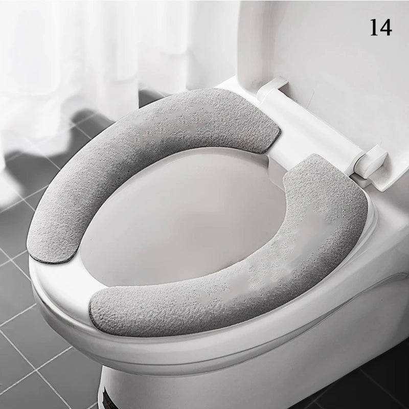 2Pc Set Reusable Toilet Seat Cover &ndash; Warm Flannel Pad grey