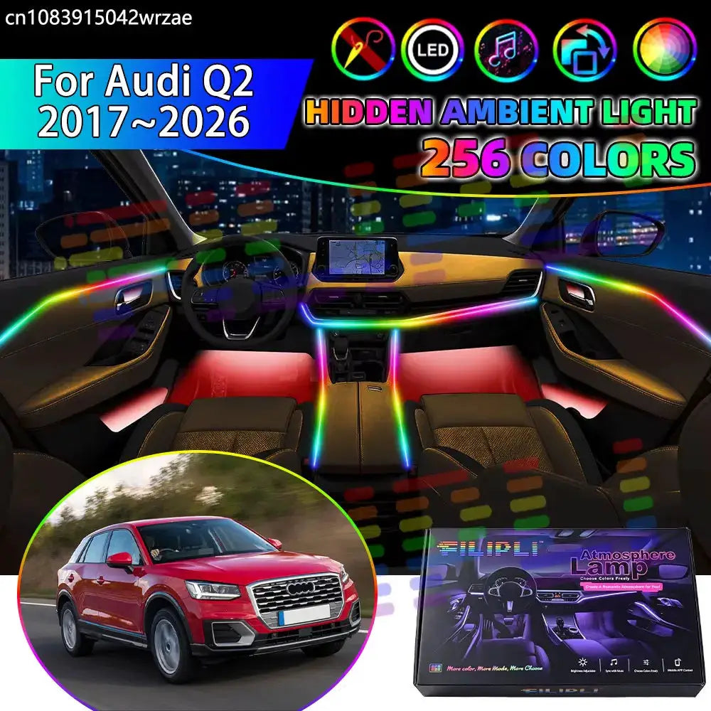 For Audi Q2 2017~2026 RGB Car Interior Ambient Lights Strips Breathing Lighting Kit App Control LED strips Auto Accessories Auto by InterCyprus Trading Ltd