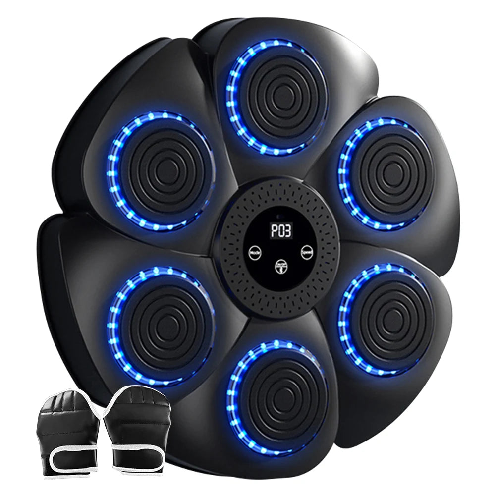 Music Boxing Machine Boxing Reaction Wall Target &ndash; RGB Light Black with gloves