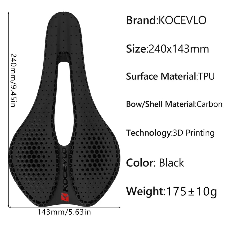 KOCEVLO SL1 Bike Saddle Carbon Fiber Lightweight for Serious Road and Mountain Biking, 3D Printed Shell
