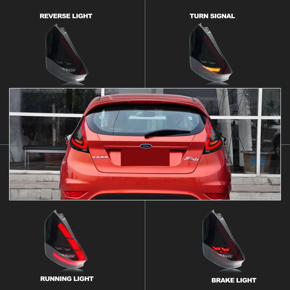 Lampy tylne LED do Ford Fiesta 2008 do 2017 MK7 Dynamiczna animacja sekwencyjny kierunkowskaz czarne tylne lampy zespolone