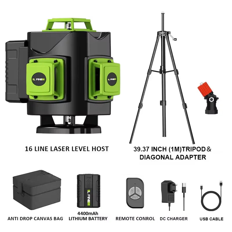 Lfine 4D 16 Lines Professional Laser Level with Tripod - 360&deg; Green Self-Leveling 39.37 Inch Tripod A / CN