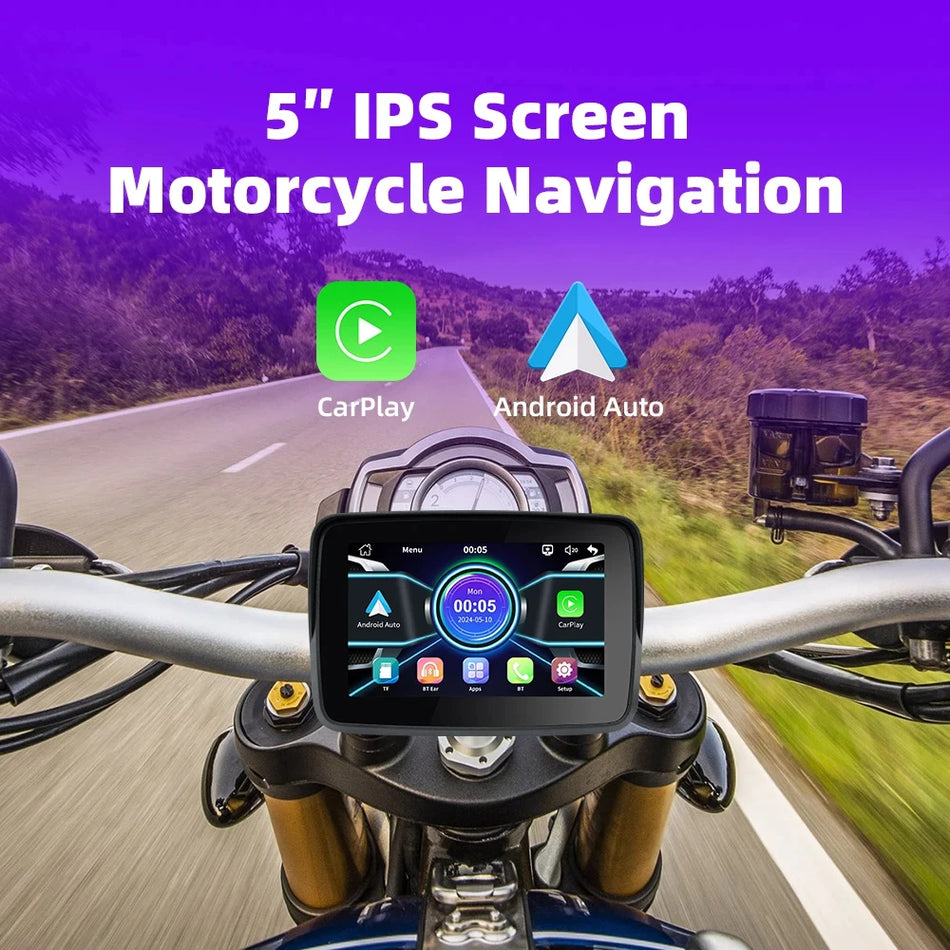 EVKEY 5.0inch Portable Motorcycle Navigation Display Screen &ndash; Wireless CarPlay and Android Auto