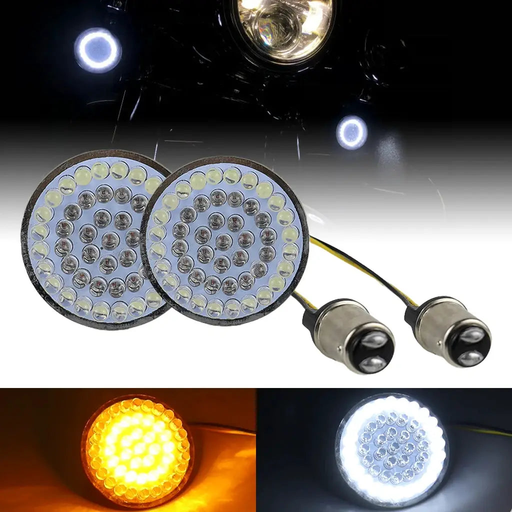 2" 1157 Front Amber + White LED Turn Signal Light Motorcycle for Softail 2011-2017 Dyna 2012-2017 Sportster Touring 2014-2017 by InterCyprus Trading Ltd