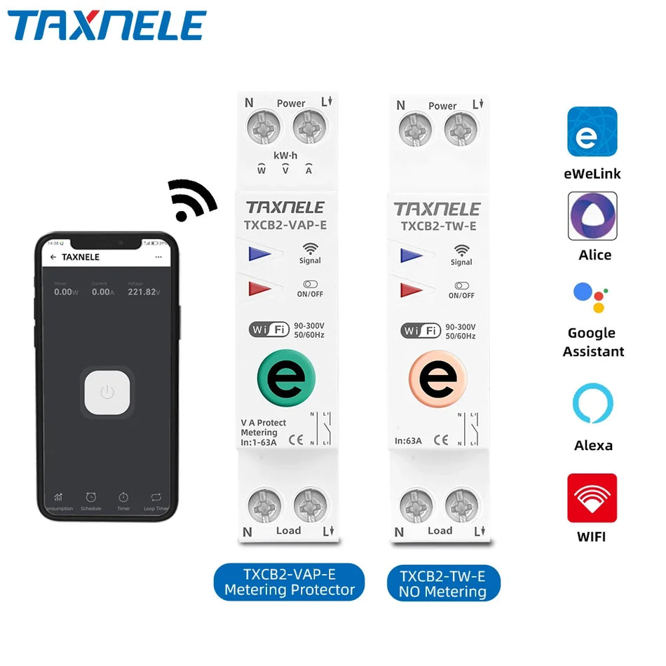 APNEU WiFi Smart Circuit Breaker with Energy Meter and Remote Control 16A / TXCB2-VA Protect