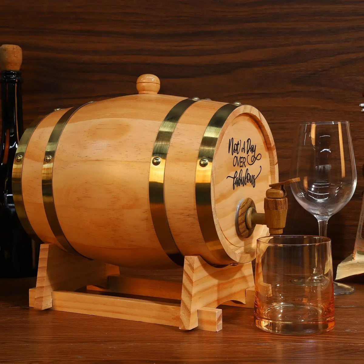 3L Wine Barrel with Stand Bung and Spigot Whiskey Barrel Dispenser Bourbon Barrel for Cocktails Bourbon Rum Tequila Beer
