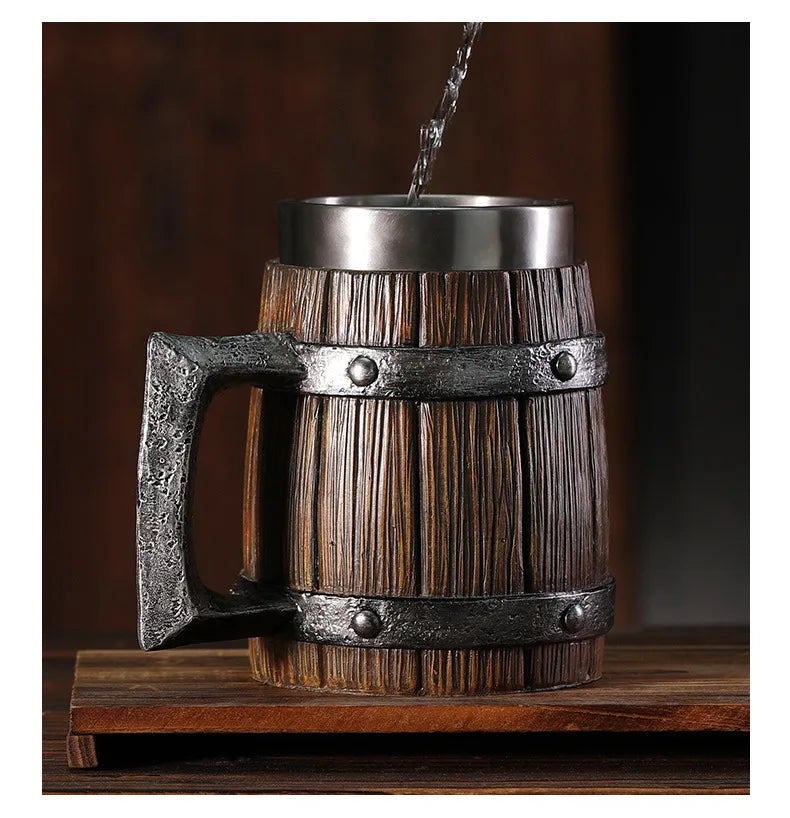 Wooden Barrel Beer Mug Large Capacity &ndash; Stainless Steel