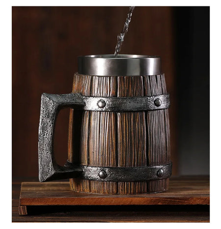 Wooden Barrel Beer Mug Large Capacity &ndash; Stainless Steel