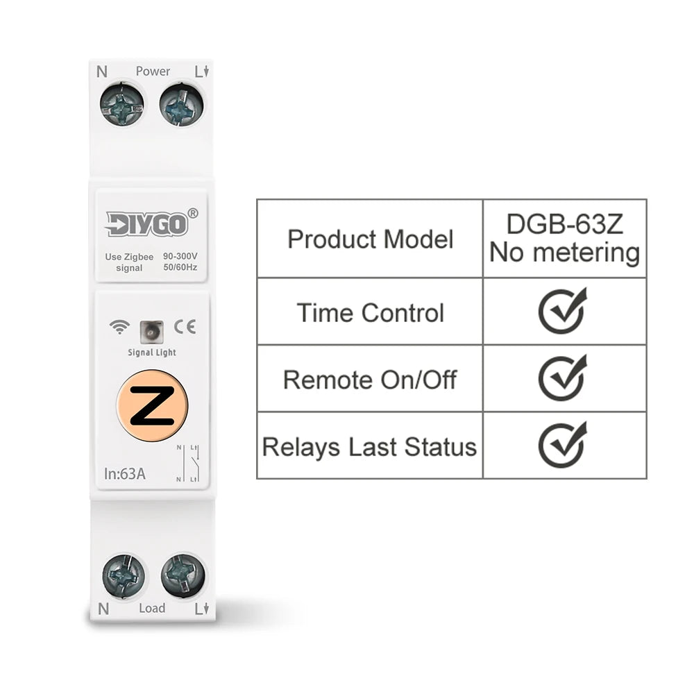 DGB-63Z Zigbee WiFi Smart Switch 63A with Remote Control &amp; Power Metering
