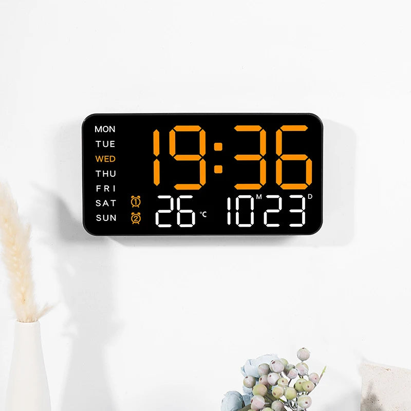 Large LED Digital Wall Clock with Remote Control, Temperature &amp; Date Display