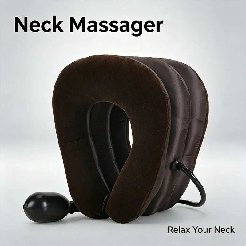 Portable Inflatable Neck Massager with U-Shaped Cervical Pillow for Therapy
