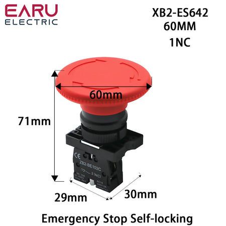 22mm Emergency Stop Red Mushroom Push Button Switch &ndash; Self-Locking Safety Mechanism XB2-ES642