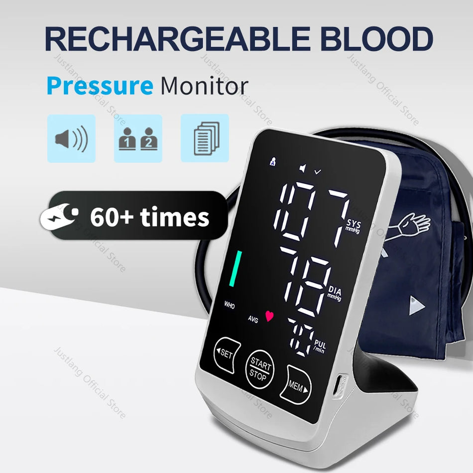 Monitor de Pressão Arterial de Braço Recarregável com Ecrã Grande