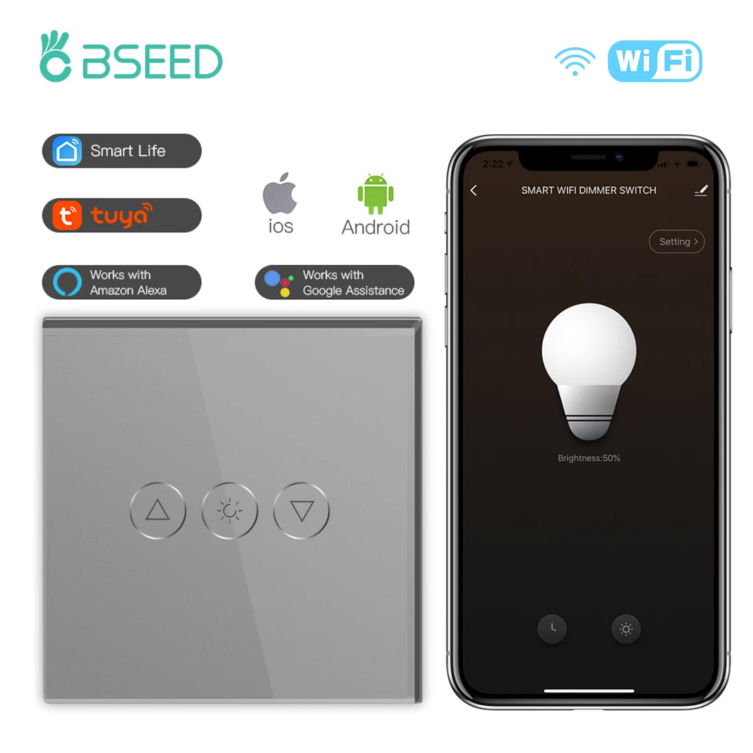 BSEED EU Touch Wifi Light Dimmer 1 Gang - WiFi Enabled GRAY / EU standard