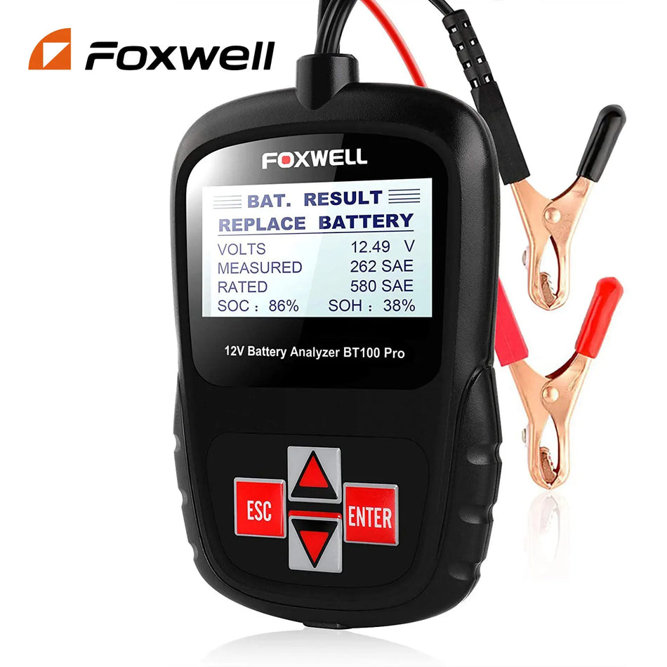 Foxwell BT100 Pro Testador de Bateria de Carro 12V Analisador de Saúde Para Baterias Flooded AGM GEL 100 a 1100 CCA e Capacidade de 200Ah