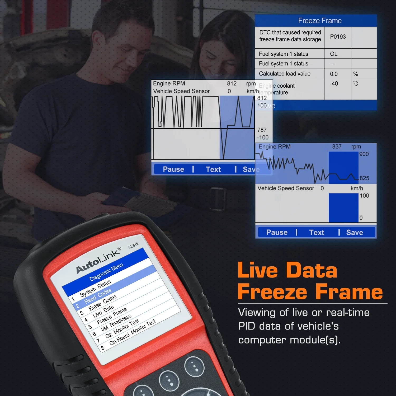 Autel AL619 ML619 OBD2 Auto Scanner - Reads Live PCM Data