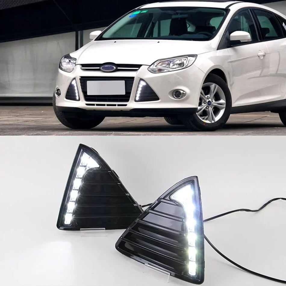 Fari diurni DRL per Ford Focus 3 MK3, 12V LED, ABS Impermeabile, 6000K Bianco, Sette LED per coppia di lampade
