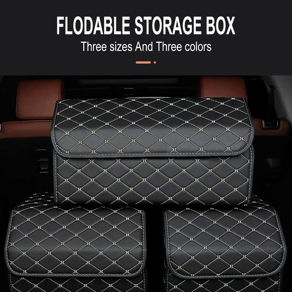 Car Trunk Organizer Box with Large Capacity, PU Leather Folding Storage