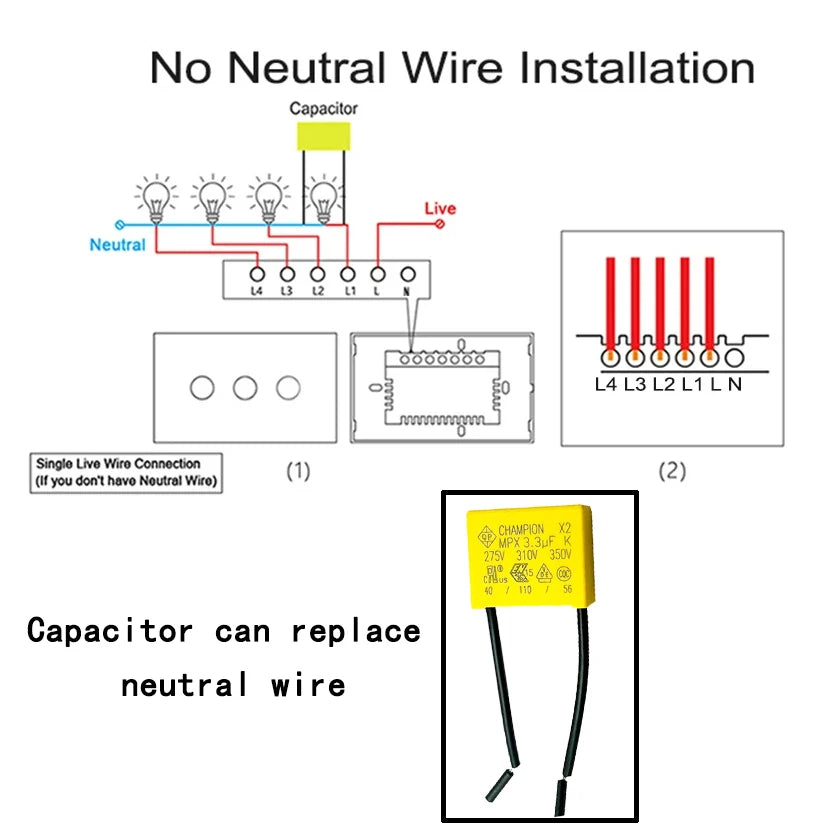 3.3UF 275VAC Anti-Light Flash Safety Capacitor for Smart Touch Switches