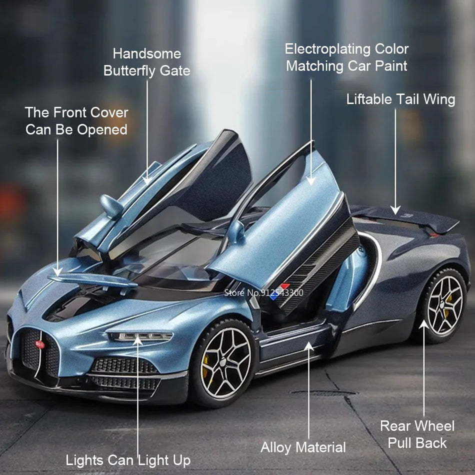 Model de mașină diecast Chiron la scară 1:32 cu sunet și lumină