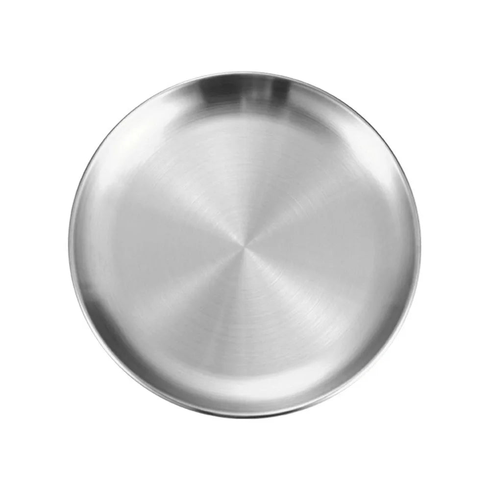 KNGZI Stainless Steel Round Plate &ndash; Durable Shallow Tray for Camping and BBQ Silver / 17cm