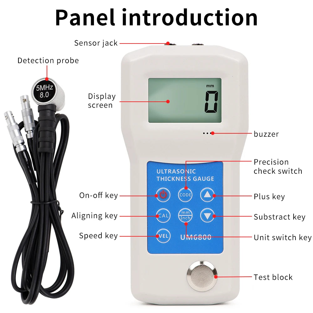 UM6800 Ultrasonic Thickness Gauge &ndash; Backlit LCD Display
