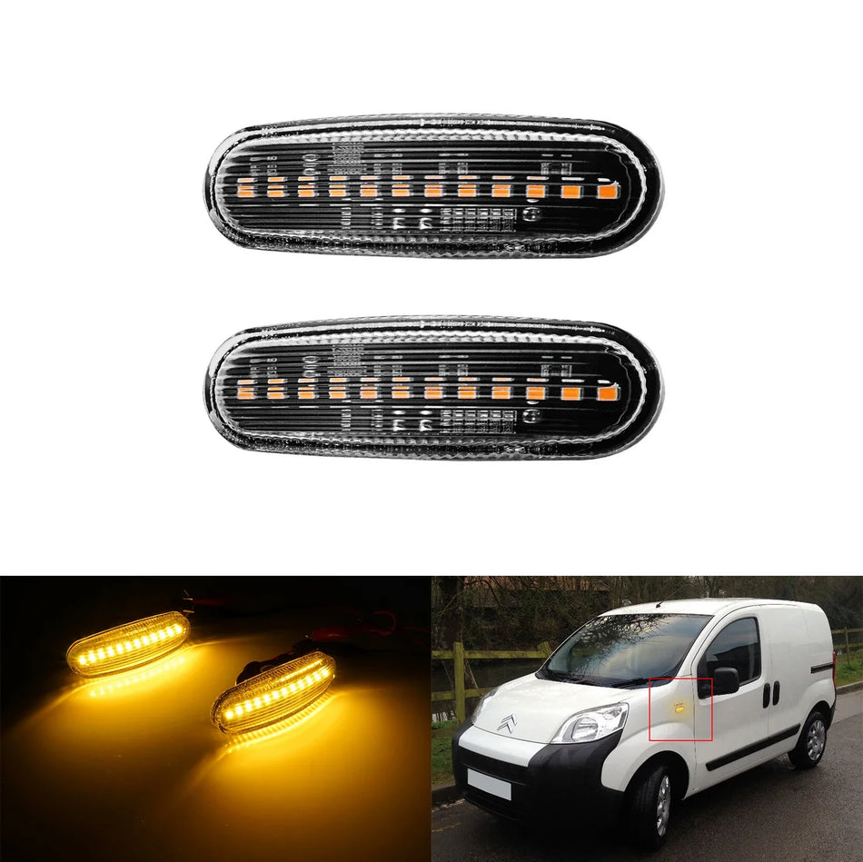 LED gintaro šoninių pakartotinių šviesų rinkinys 2 vnt Citroen Nemo, Fiat Punto, Peugeot Bipper 12V DC