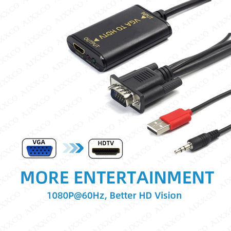 Portable VGA to HDMI-Compatible Converter with 1080P HD Output
