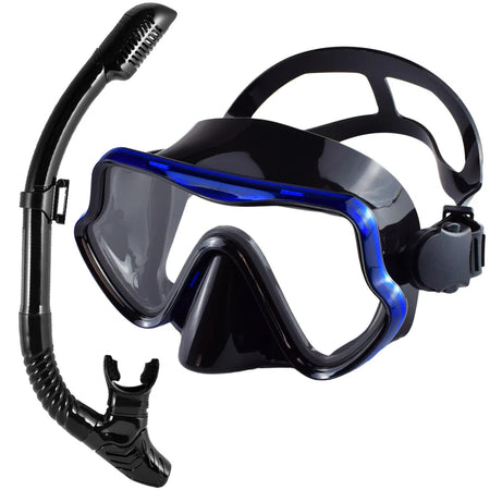 JoyMay Scuba Diving Mask Snorkel Set &ndash; Professional Panoramic View BlackBlue