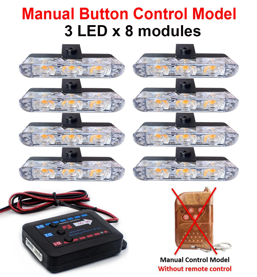 3LED Car Grid Strobe Light &ndash; Emergency Strobe Beacon 3x8 Manual Control / White