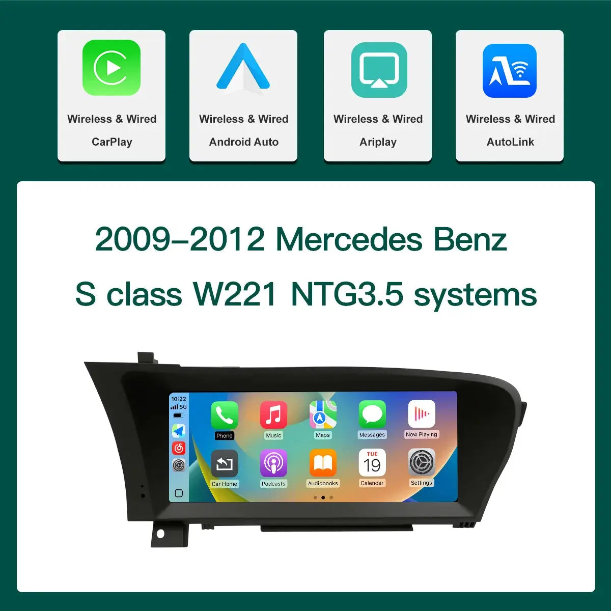 10.25″ Screen Wireless CarPlay for Mercedes Benz S-Class/CL W221 NTG3.0/3.5 System 2006-2012 With Android Auto Navigation BT GPS by InterCyprus Trading Ltd