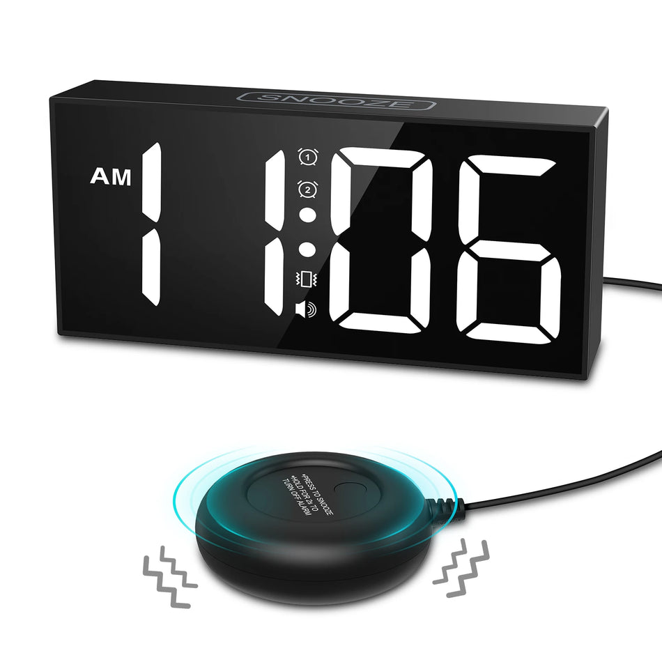 Vibrationswecker mit Bettvibrator, 7,5-Zoll LED-Display für Tiefschläfer