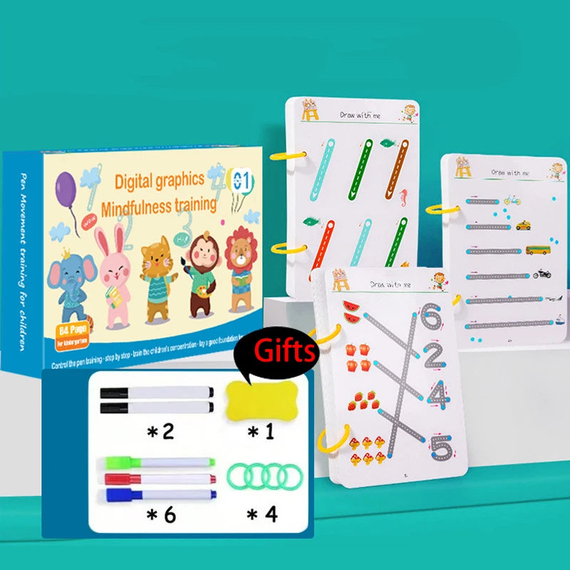 Reusable Montessori Magic Practice Copybook for Child Handwriting Education Control pen-64 Pages